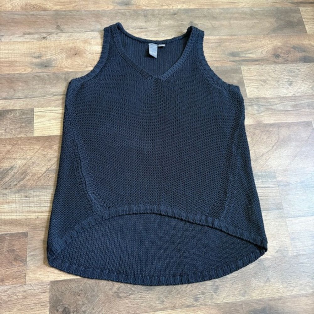 Quinn S Navy Blue High-low Knit Sleeveless Top Luxury Preppy Boho Retro Chic